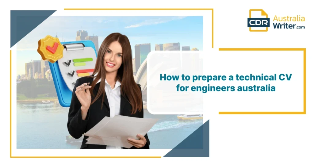 Engineer holding documents with a checklist graphic, illustrating how to prepare a technical CV for engineers in Australia.
