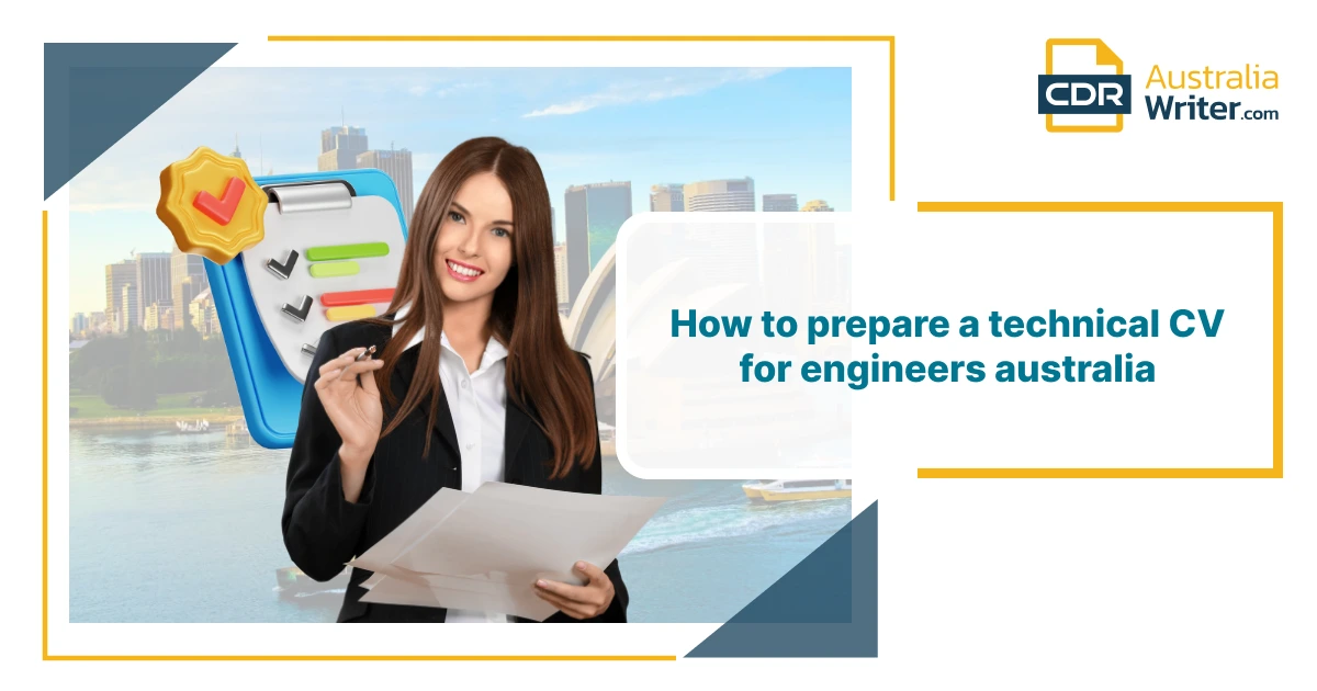 Engineer holding documents with a checklist graphic, illustrating how to prepare a technical CV for engineers in Australia.