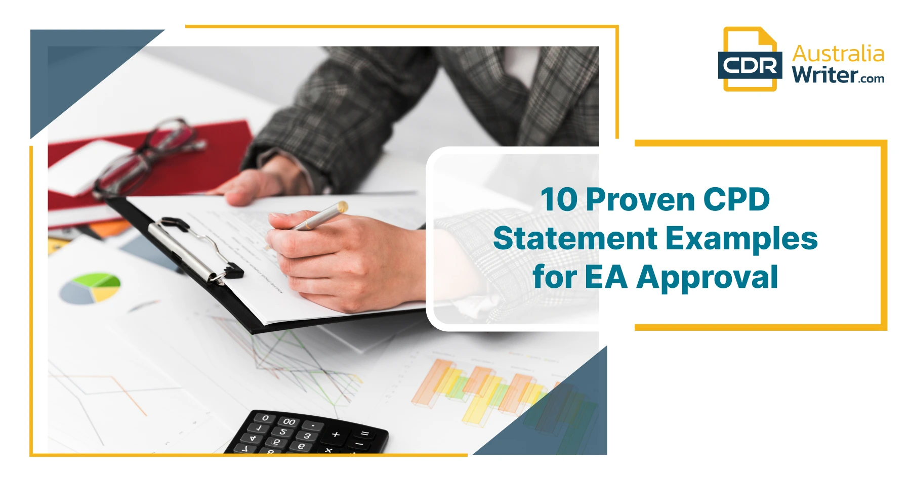 Professional engineer documenting CPD statement examples for EA approval with charts, calculator, and official paperwork on desk for Engineers Australia assessment.