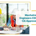 Mechatronics Engineers CDR Sample guide showing engineers reviewing technical drawings and project documentation for EA approval.