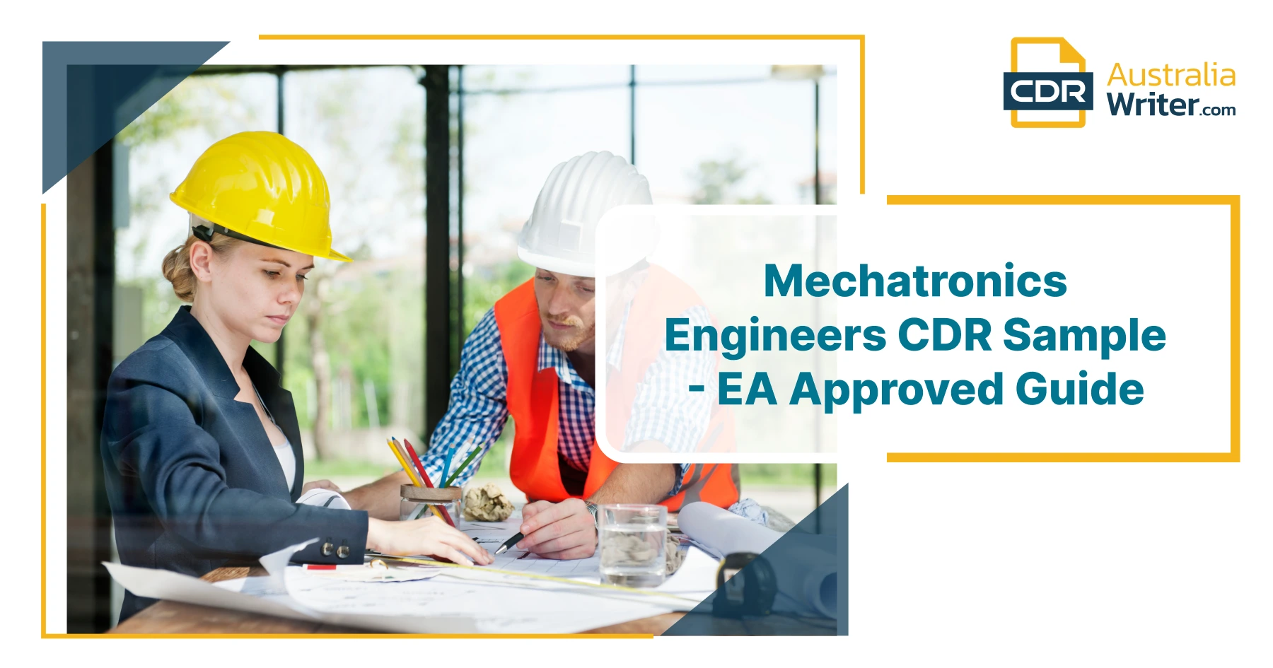 Mechatronics Engineers CDR Sample guide showing engineers reviewing technical drawings and project documentation for EA approval.