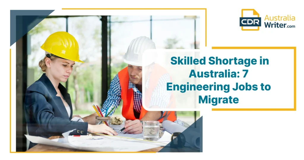 Skilled shortage in Australia highlighting high-demand engineering jobs, with professionals reviewing construction plans and project designs..