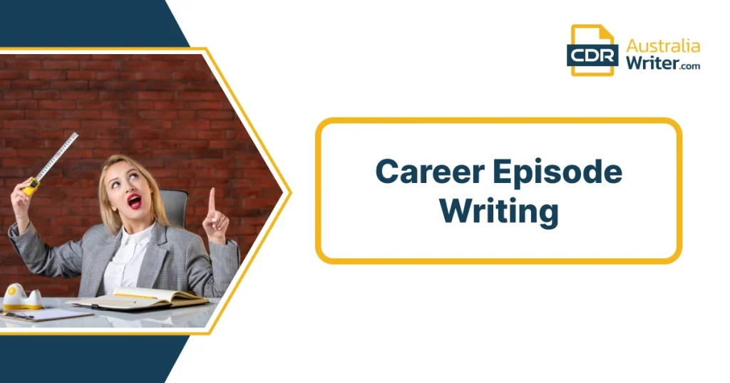 Professional woman brainstorming career episode writing with pen and notebook at desk against brick wall background