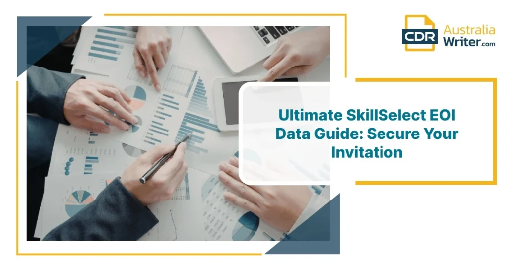 Professionals looking at SkillSelect EOI Data reports and charts to make it more likely that people will get invitations to move to Australia.